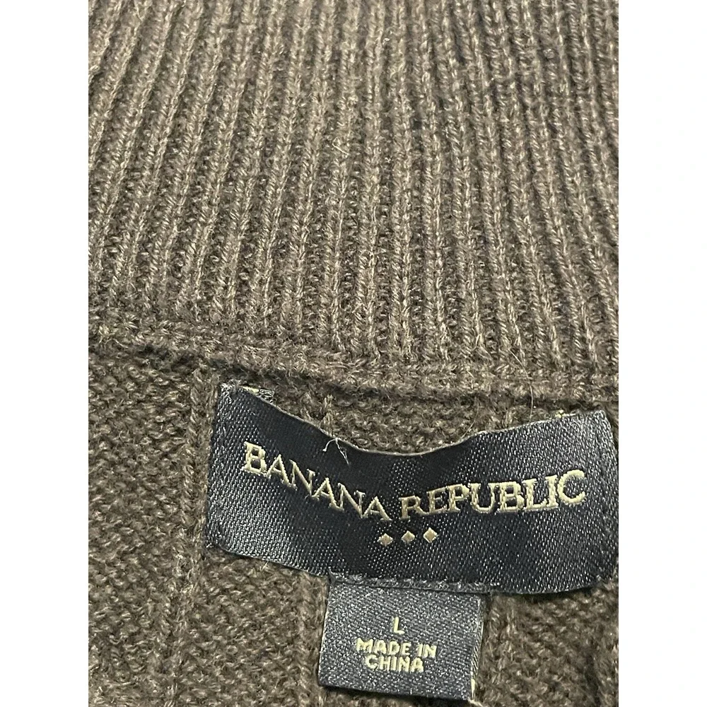 Banana Republic Sweater Mens Large Brown 1/4 Zip Pullover Long Sleeve Cable Knit